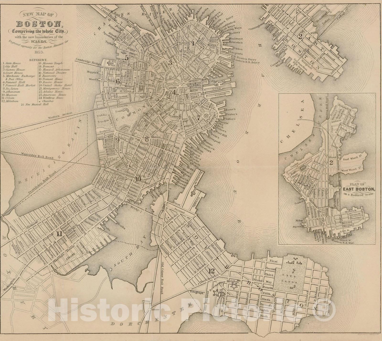 Historic Map : Boston Directory & Almanac, Boston 1853 , v2, Vintage Wall Art