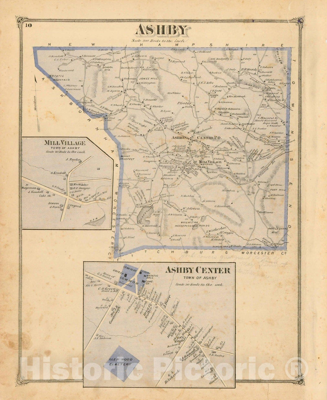 Historic Map : County Atlas of Middlesex Massachusetts, Ashby 1875 , Vintage Wall Art
