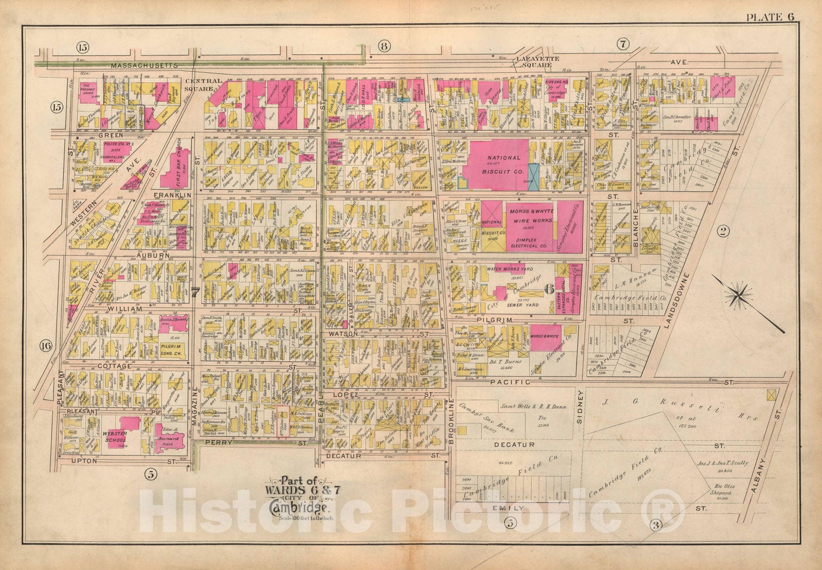 Historic Map : Atlas City of Cambridge, MA, Cambridge 1903 Plate 006 , Vintage Wall Art