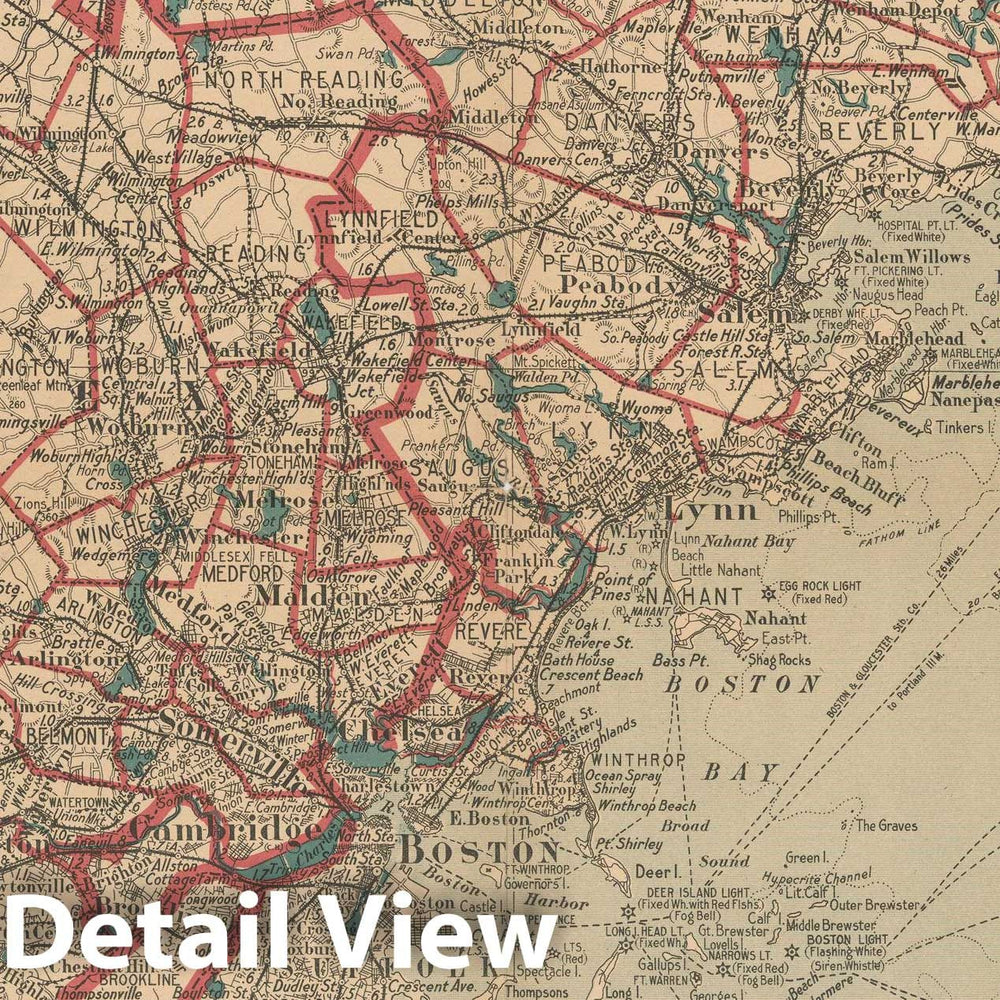 Historic Map : Complete Road Atlas of Massachusetts and Rhode Island, Eastern Massachusetts 1905 , Vintage Wall Art