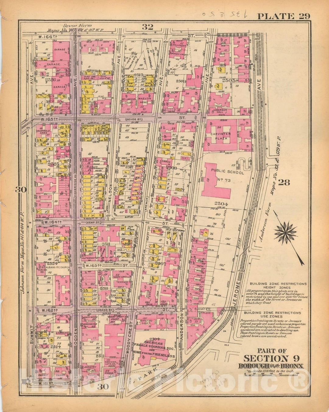 Historic Map : Borough of The Bronx, Sections 9-13, The Bronx 1928 Plate 029 , Vintage Wall Art