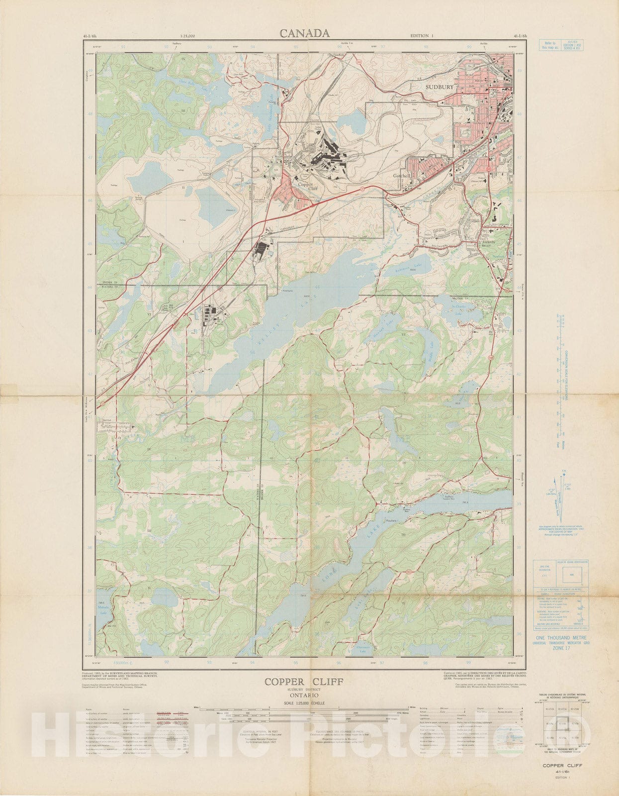 Historic Map : Canada National Topographic System, Copper Cliff 1965 , Vintage Wall Art