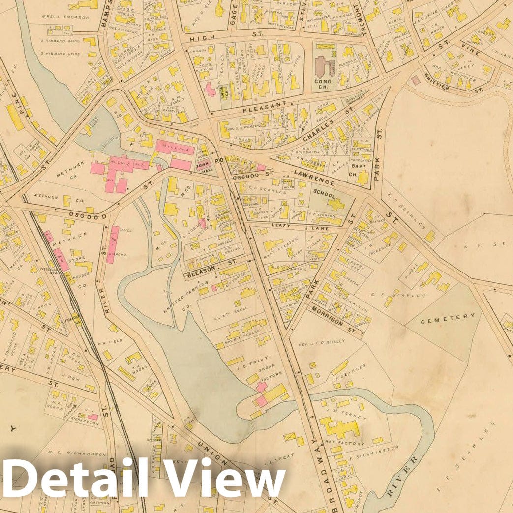 Historic Map : Atlas City of Lawrence and the Towns of Methuen, Andover and North Andover, Methuen 1896 Plate 022 , Vintage Wall Art