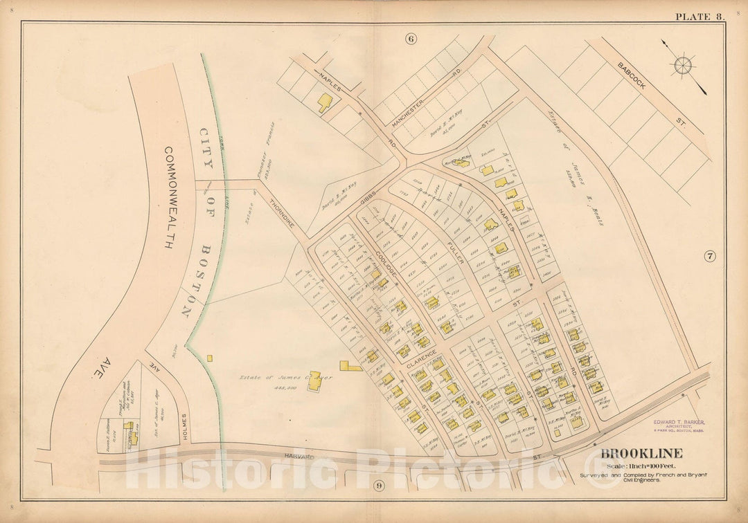 Historic Map : Atlas Town of Brookline, Brookline 1897 Plate 008 , Vintage Wall Art