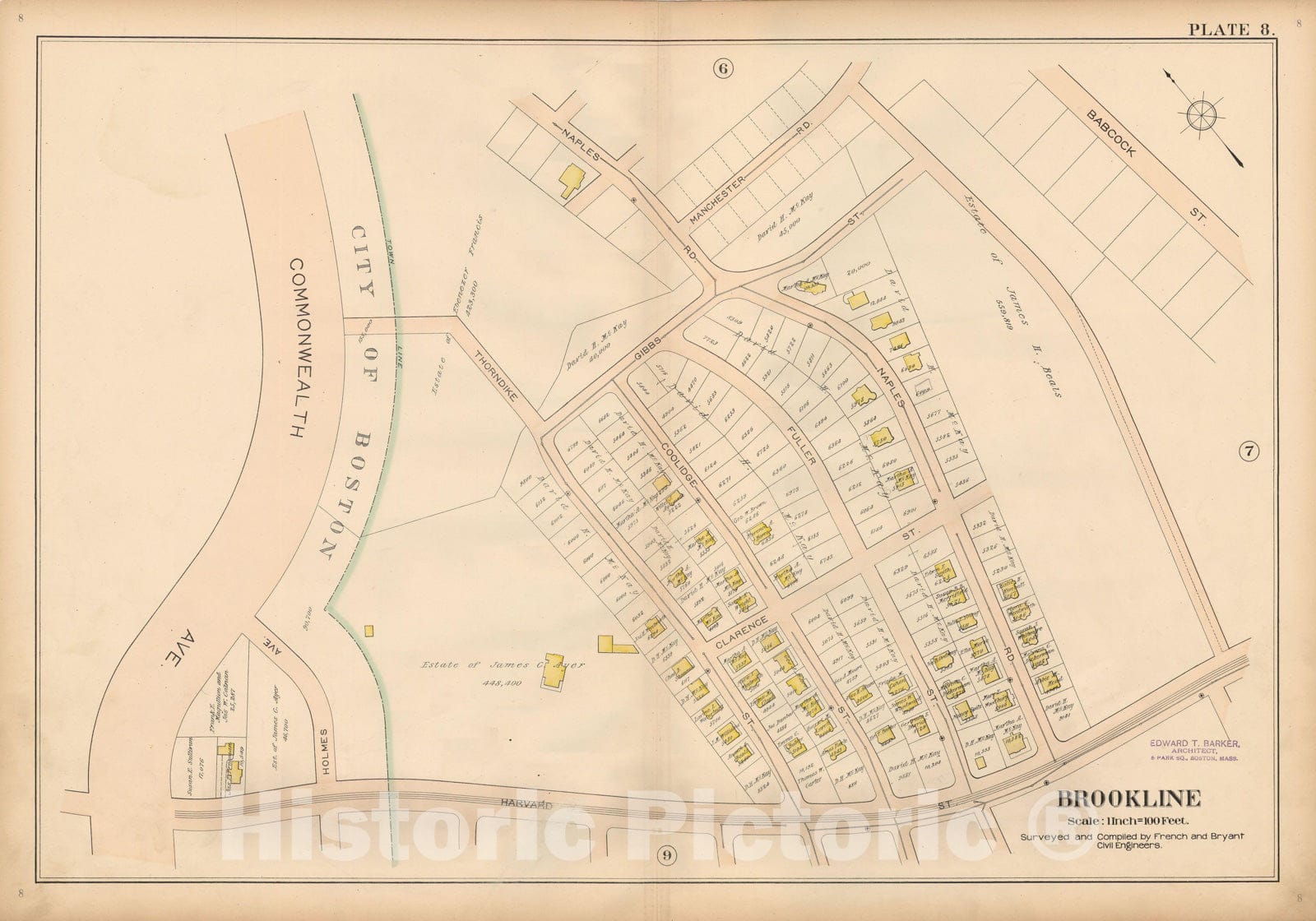 Historic Map : Atlas Town of Brookline, Brookline 1897 Plate 008 , Vintage Wall Art