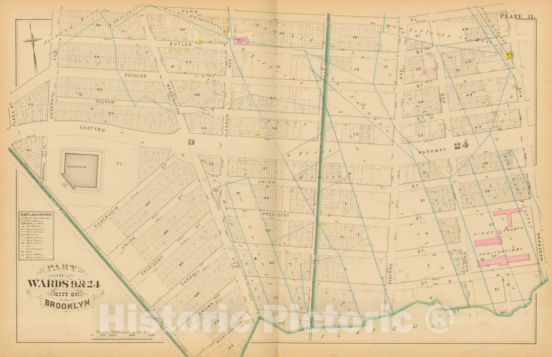 Historic Map : Atlas Entire City of Brooklyn Complete in One Volume, Brooklyn 1880 Plate 011 , Vintage Wall Art