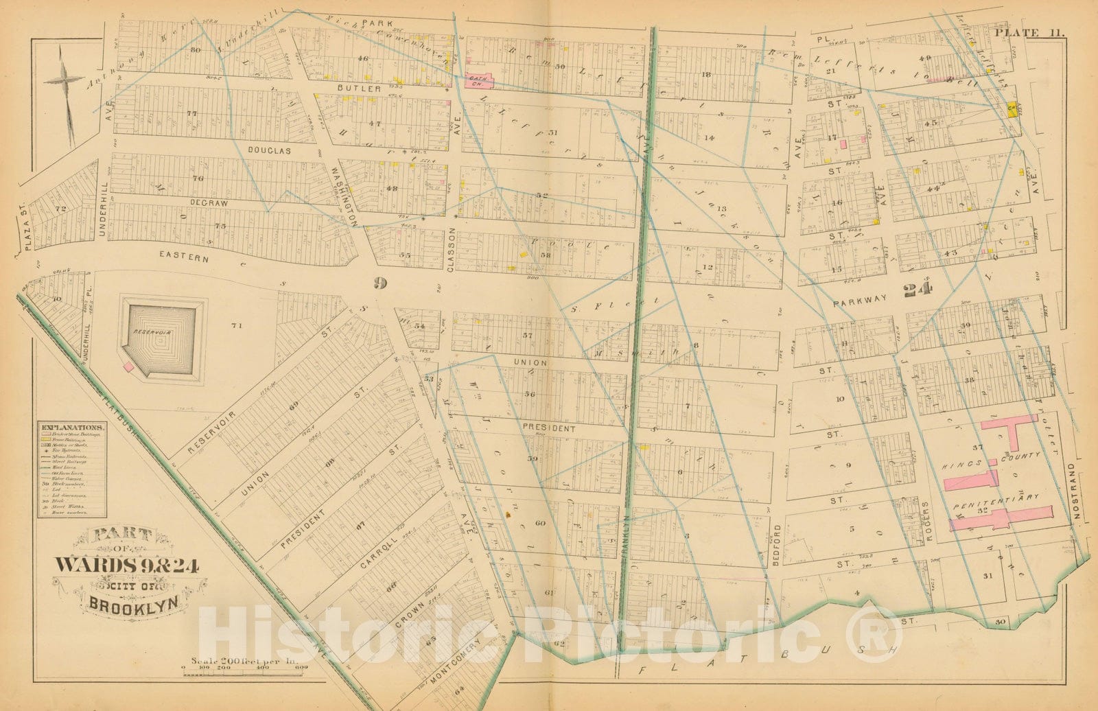 Historic Map : Atlas Entire City of Brooklyn Complete in One Volume, Brooklyn 1880 Plate 011 , Vintage Wall Art