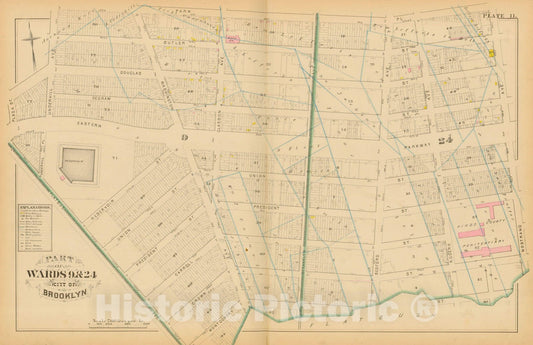 Historic Map : Atlas Entire City of Brooklyn Complete in One Volume, Brooklyn 1880 Plate 011 , Vintage Wall Art
