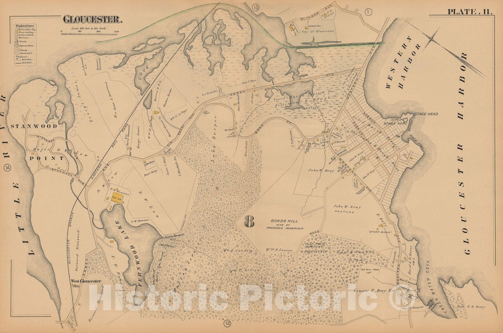 Historic Map : Atlas City of Gloucester and Town of Rockport, Gloucester 1884 Plate 011 , Vintage Wall Art