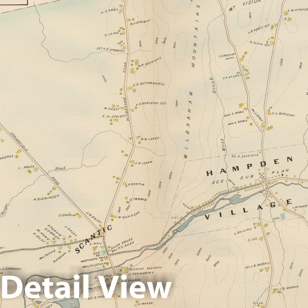 Historic Map : Atlas of Hampden County, Massachusetts, Hampden 1894 , Vintage Wall Art