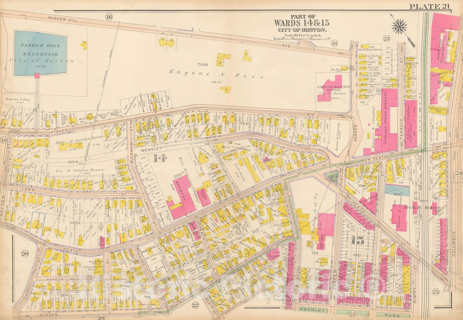 Historic Map : Atlas City of Boston, Roxbury, Roxbury 1915 Plate 021 , Vintage Wall Art