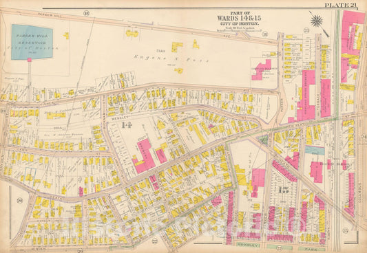 Historic Map : Atlas City of Boston, Roxbury, Roxbury 1915 Plate 021 , Vintage Wall Art