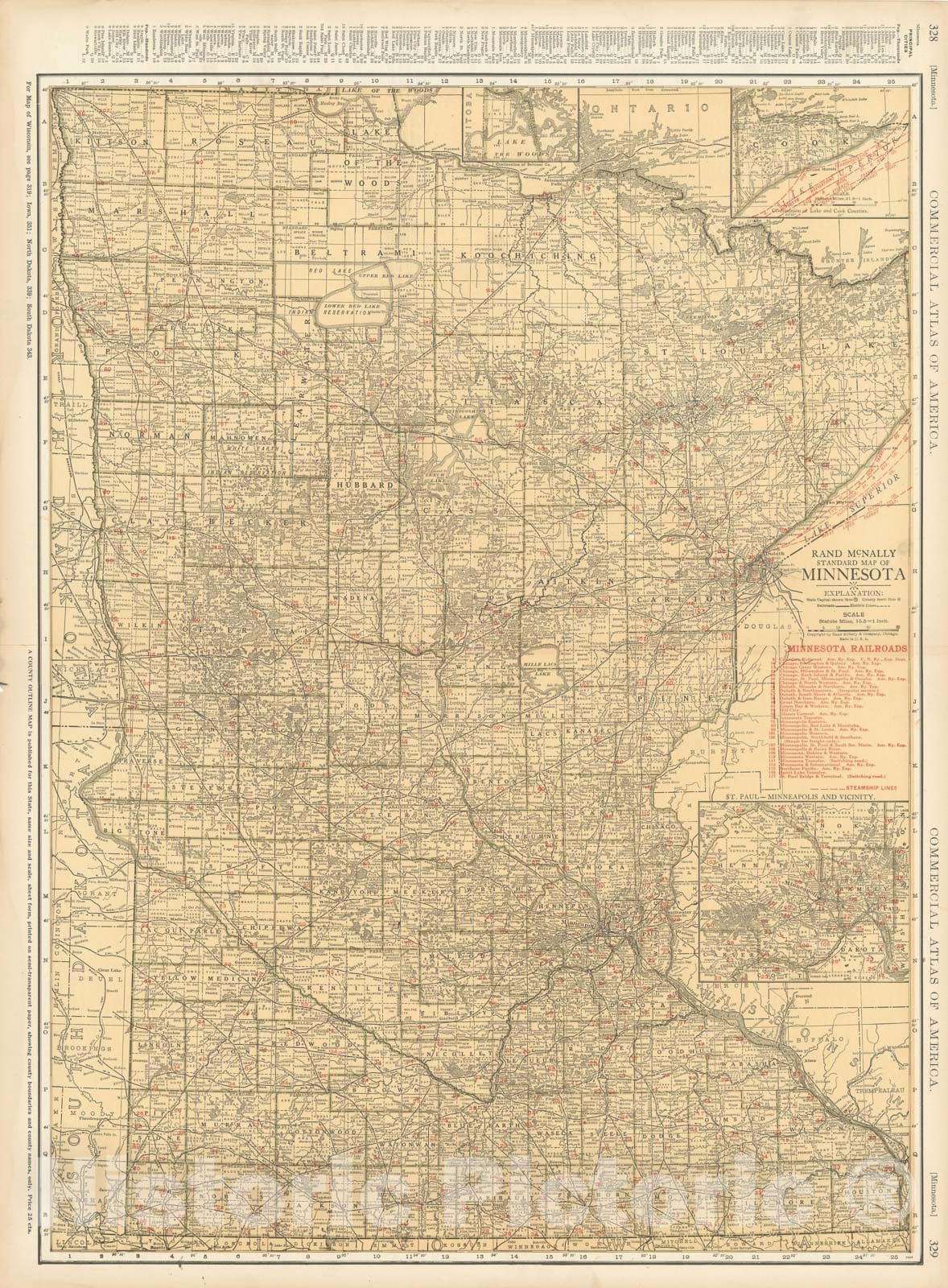Historic Map : Minnesota 1925 , v3, Vintage Wall Art