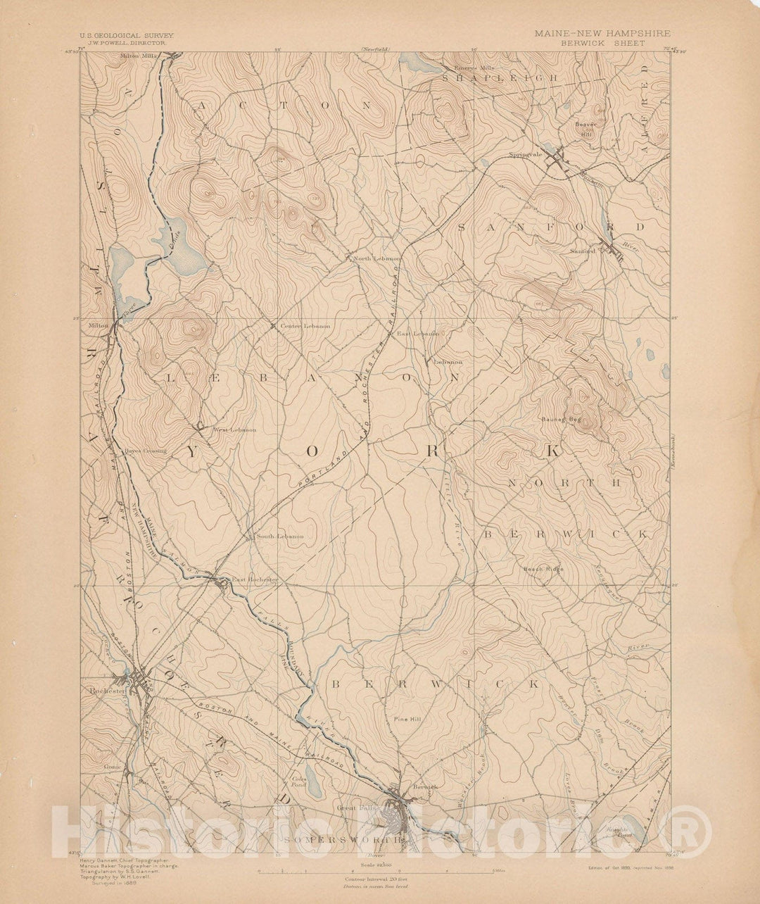 Historic Map : Atlas of Maine 1905, Berwick & Lebanon & North Berwick & Rochester & Sanford & Somersworth 1905 Topographic Map , Wall Decor Poster Art, Vintage Wall Art