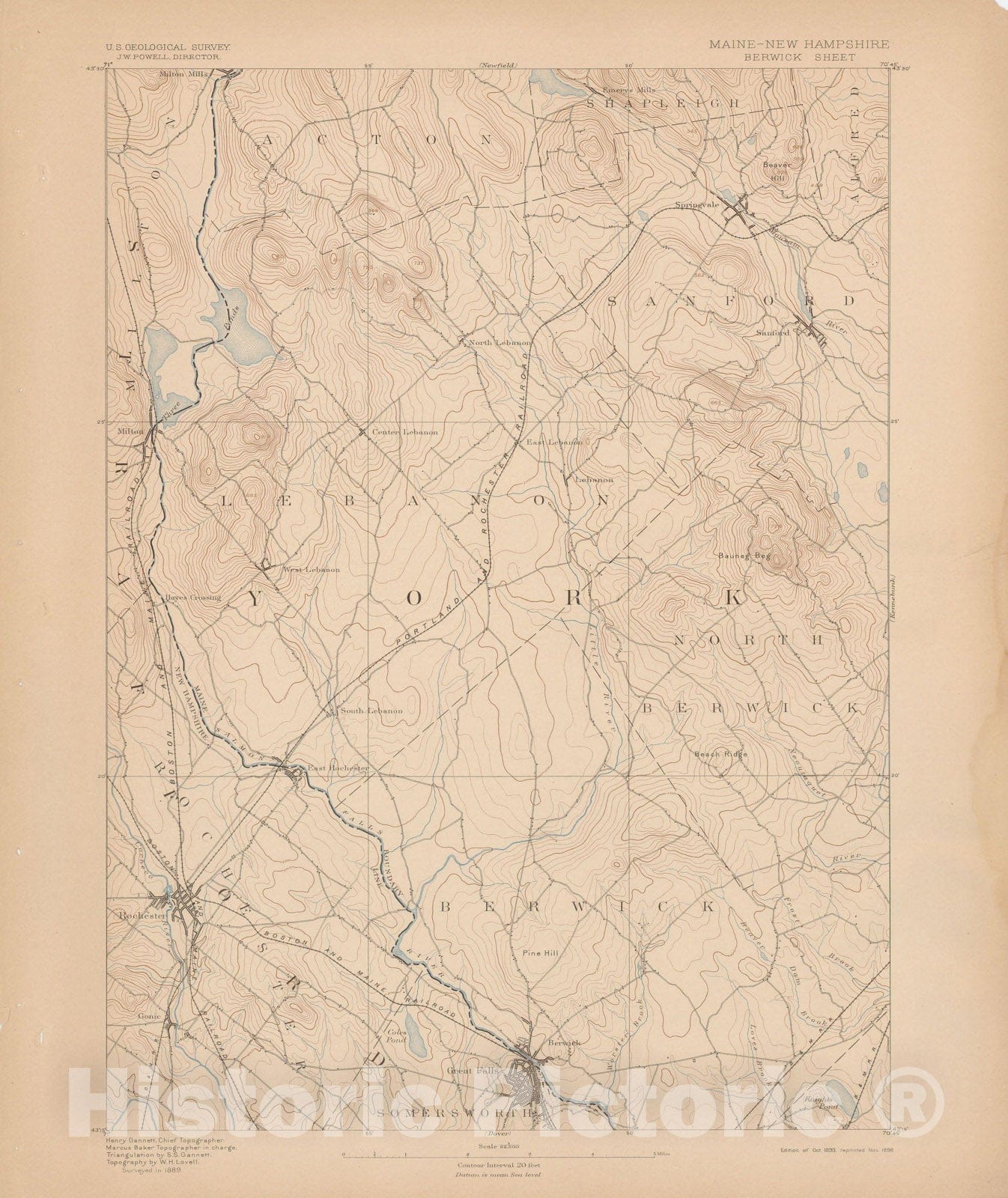 Historic Map : Atlas of Maine 1905, Berwick & Lebanon & North Berwick & Rochester & Sanford & Somersworth 1905 Topographic Map , Wall Decor Poster Art, Vintage Wall Art