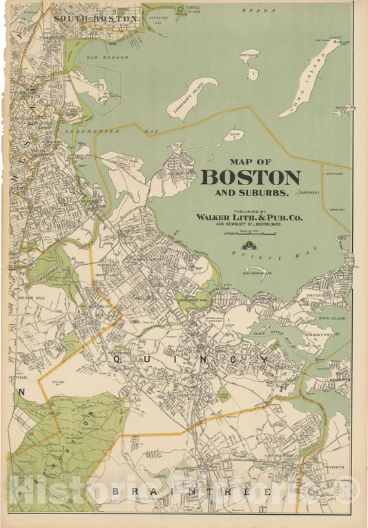 Historic Map : Map of Boston & Suburbs - SE Quad - 1900 , Northeast U.S. State & City Maps , Vintage Wall Art