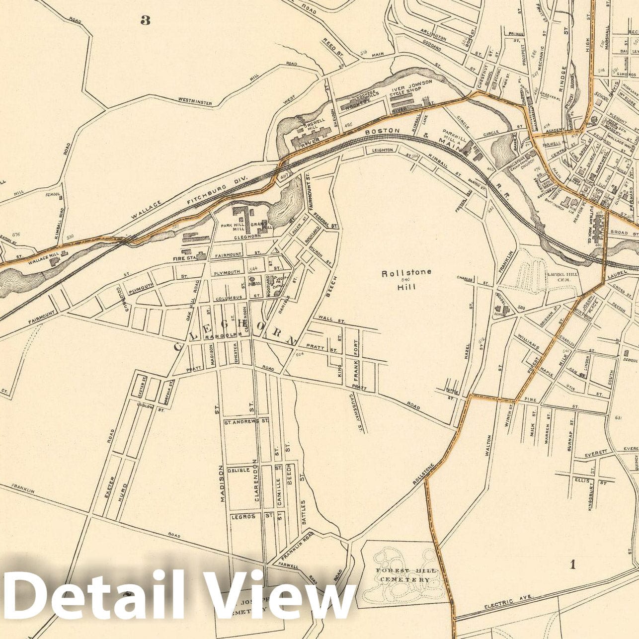 Historic Map : Fitchburg 1908 , Topographical Atlas of Massachusetts , Vintage Wall Art