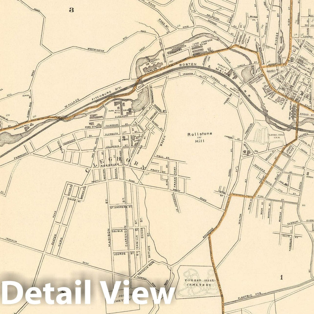 Historic Map : Fitchburg 1908 , Topographical Atlas of Massachusetts , Vintage Wall Art