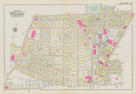 Historic Map : Atlas City of Boston, Dorchester, Dorchester 1933 Plate 027 , Vintage Wall Art