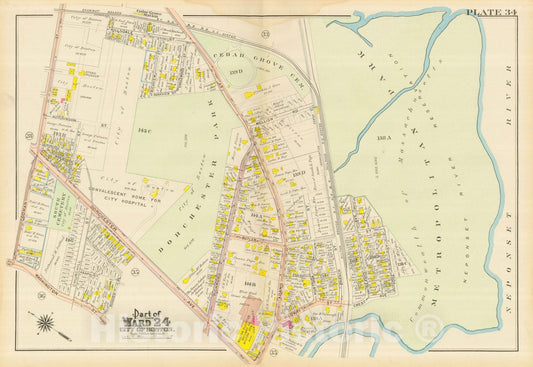 Historic Map : Atlas City of Boston, Dorchester, Dorchester 1910 Plate 034 , Vintage Wall Art