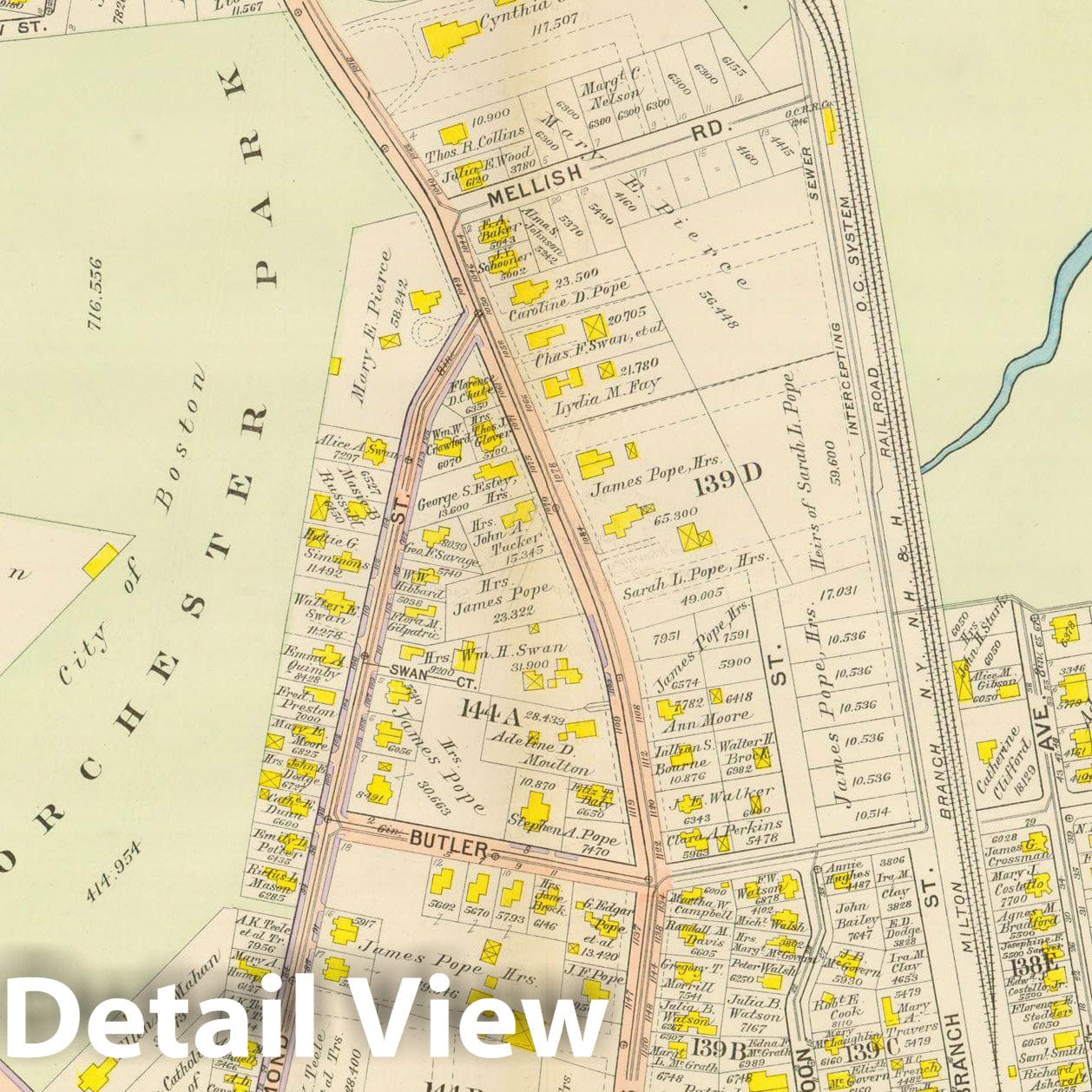 Historic Map : Atlas City of Boston, Dorchester, Dorchester 1910 Plate 034 , Vintage Wall Art