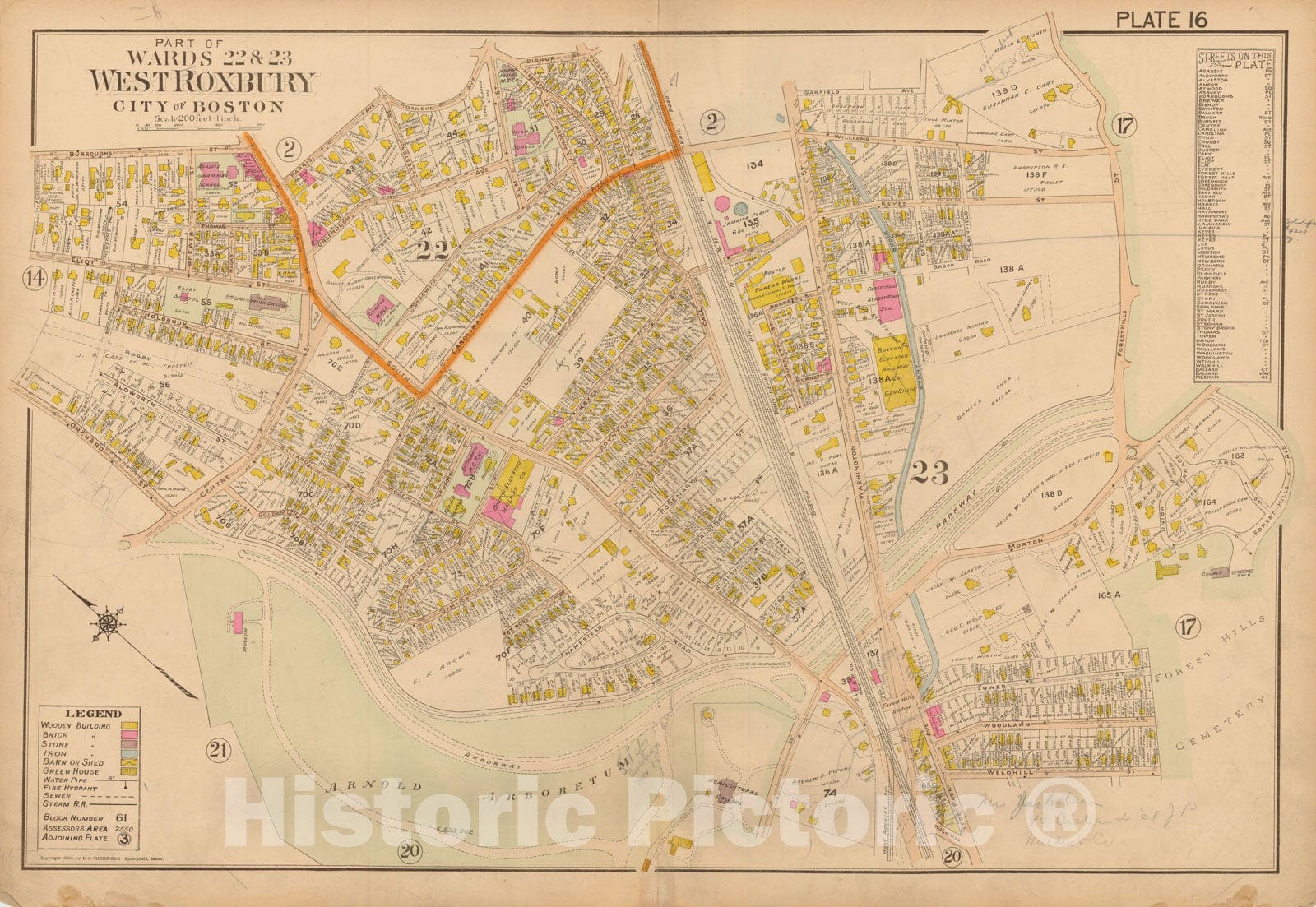 Historic Map : Atlas of Dorchester, West Roxbury and Brighton, Jamaica Plain 1899 Plate 016 , Vintage Wall Art
