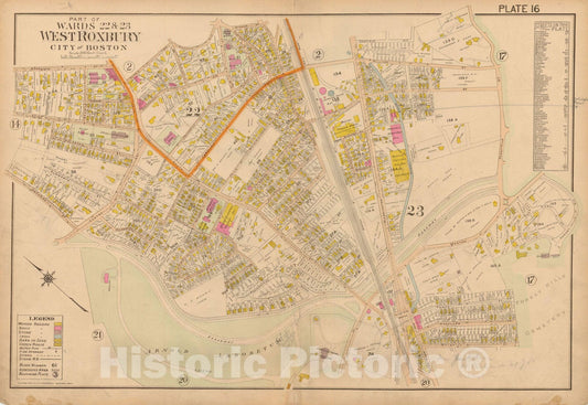 Historic Map : Atlas of Dorchester, West Roxbury and Brighton, Jamaica Plain 1899 Plate 016 , Vintage Wall Art