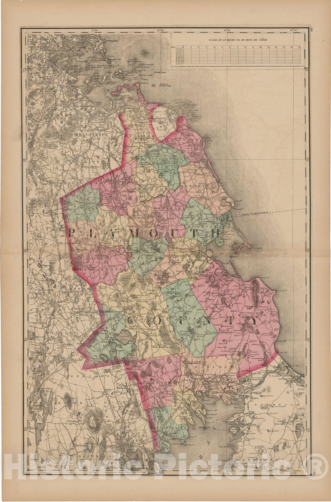 Historic Map : Official Topographical Atlas of Massachusetts, Plymouth 1871 , Vintage Wall Art