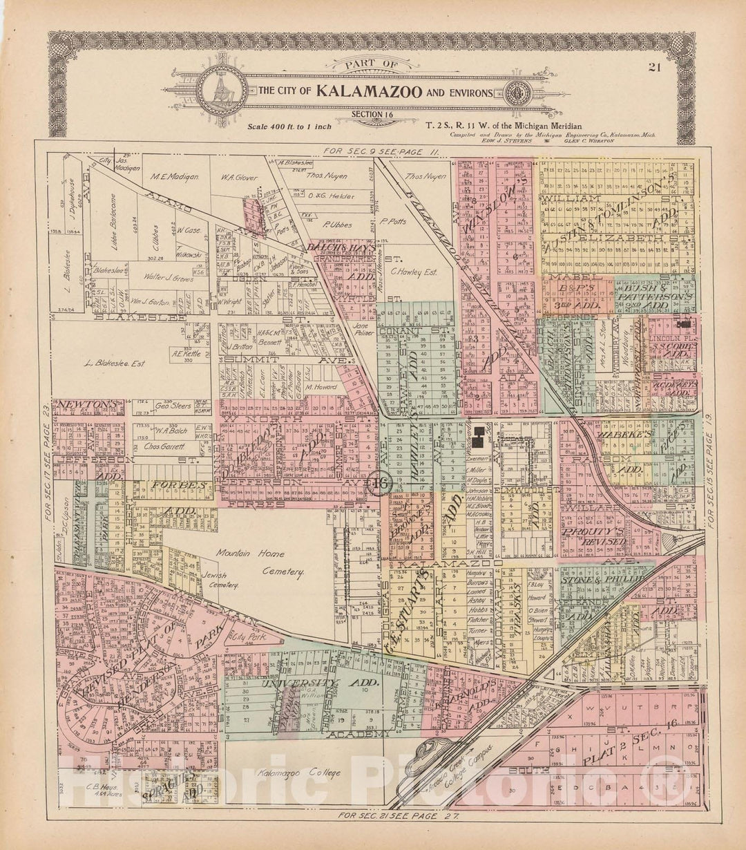 Historic Map : Kalamazoo 1910 , Standard Atlas of Kalamazoo County , v16, Vintage Wall Art