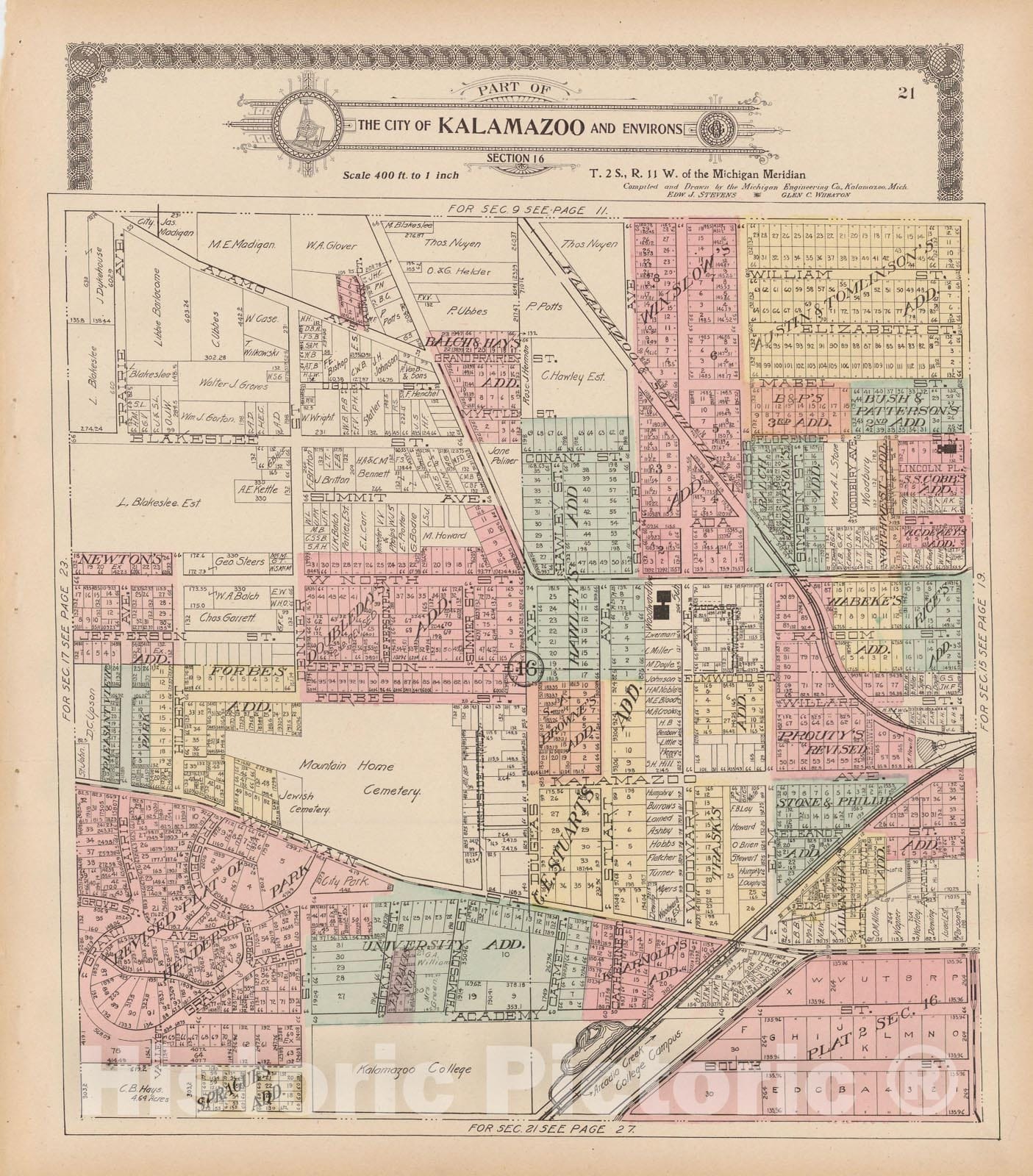 Historic Map : Kalamazoo 1910 , Standard Atlas of Kalamazoo County , v16, Vintage Wall Art