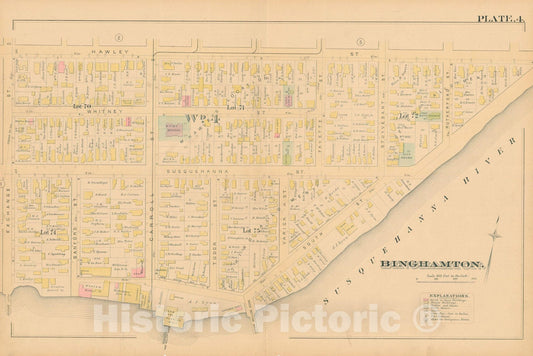 Historic Map : Atlas of Binghamton, New York, Binghamton 1885 Plate 004 , Vintage Wall Art