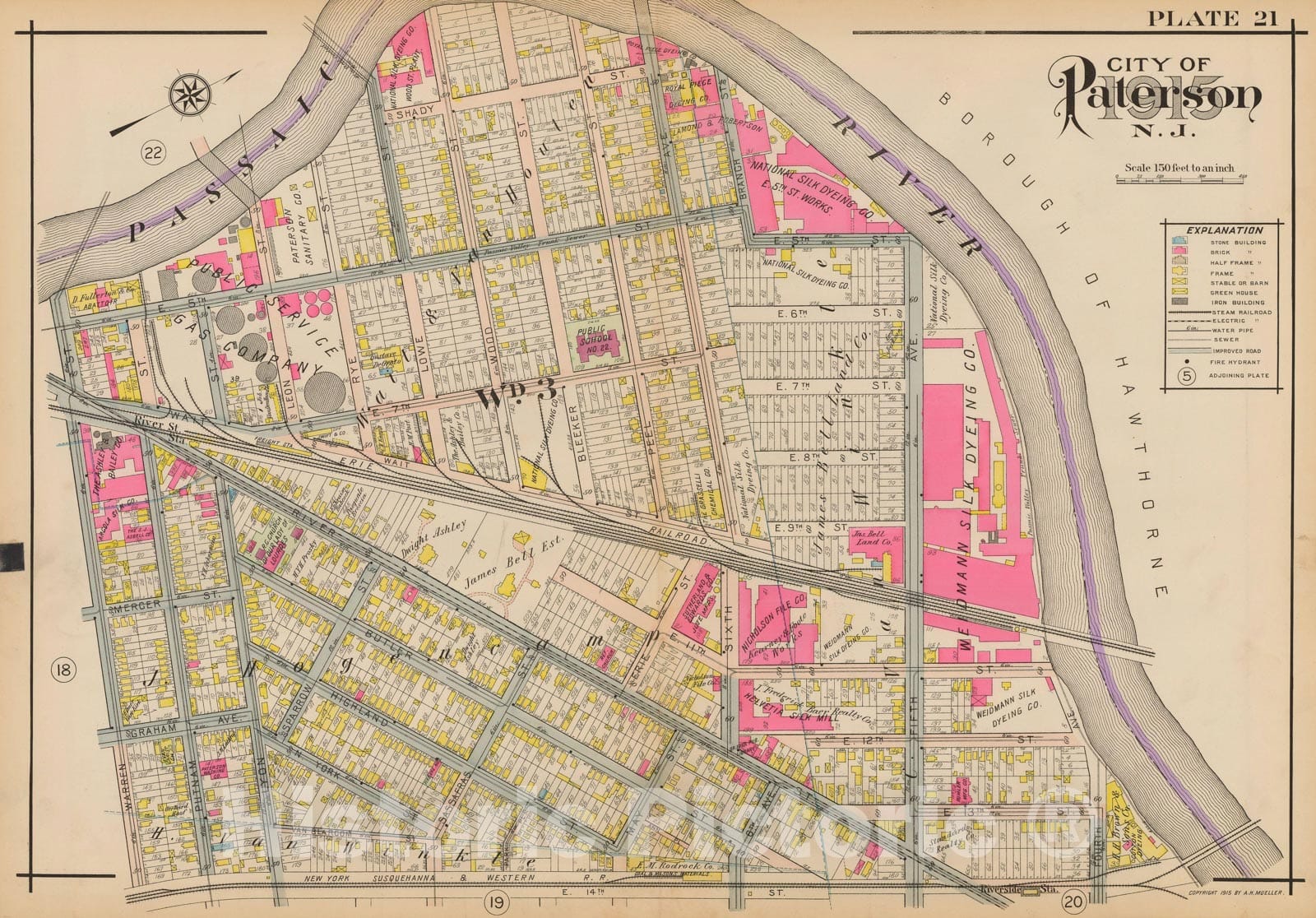 Historic Map : Atlas City of Paterson, New Jersey, Paterson 1915 Plate 021 , Vintage Wall Art