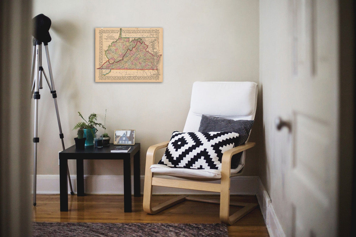 Historic Map : Virginia & West Virginia 1867 , New General Atlas , Vintage Wall Art