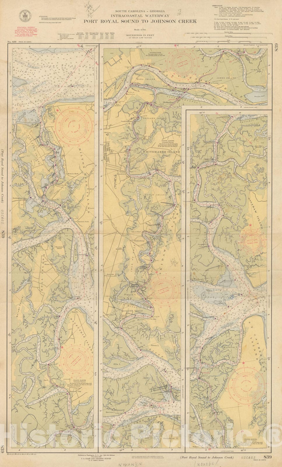 Historic Map : Coastal Charts - SC GA Intracoastal: Port Royal to Johnson Creek 1948 , Vintage Wall Art