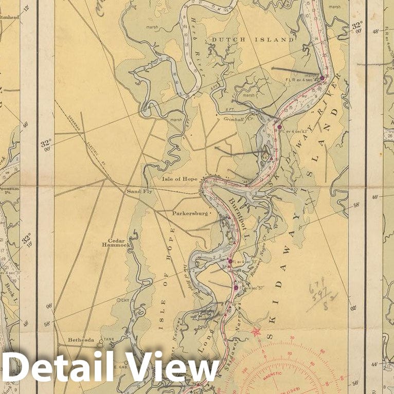 Historic Map : Coastal Charts - SC GA Intracoastal: Port Royal to Johnson Creek 1948 , Vintage Wall Art