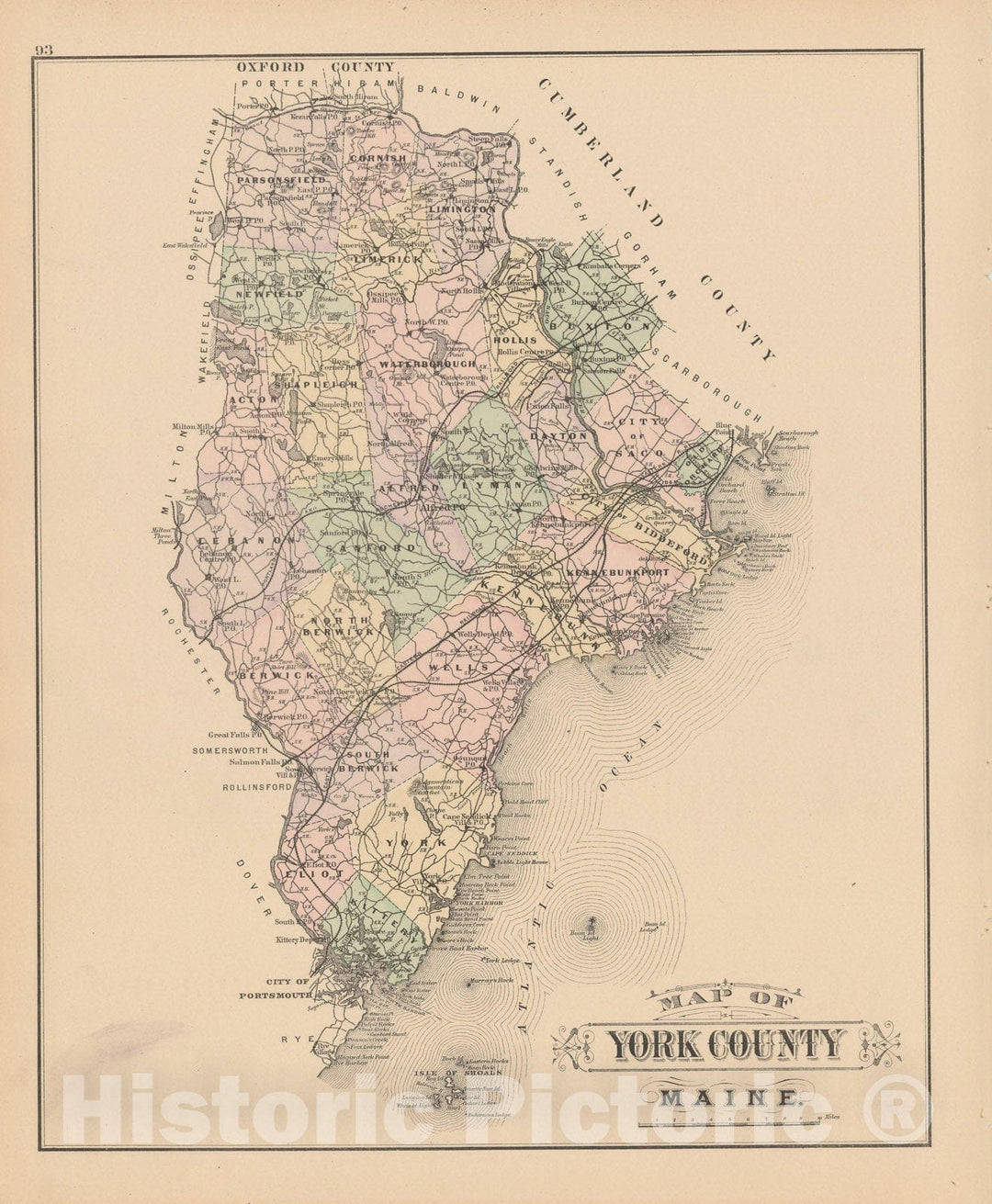 Historic Map : Atlas of Maine, York 1885 , Vintage Wall Art