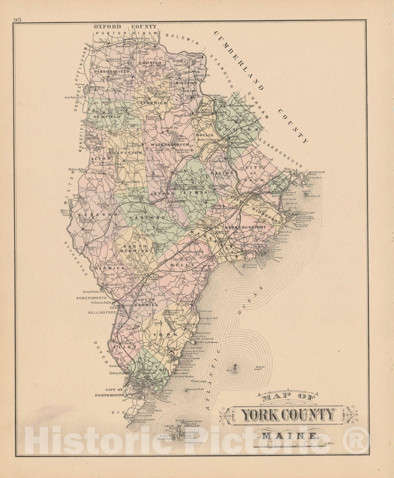 Historic Map : Atlas of Maine, York 1885 , Vintage Wall Art