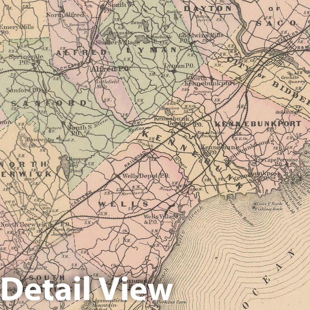 Historic Map : Atlas of Maine, York 1885 , Vintage Wall Art