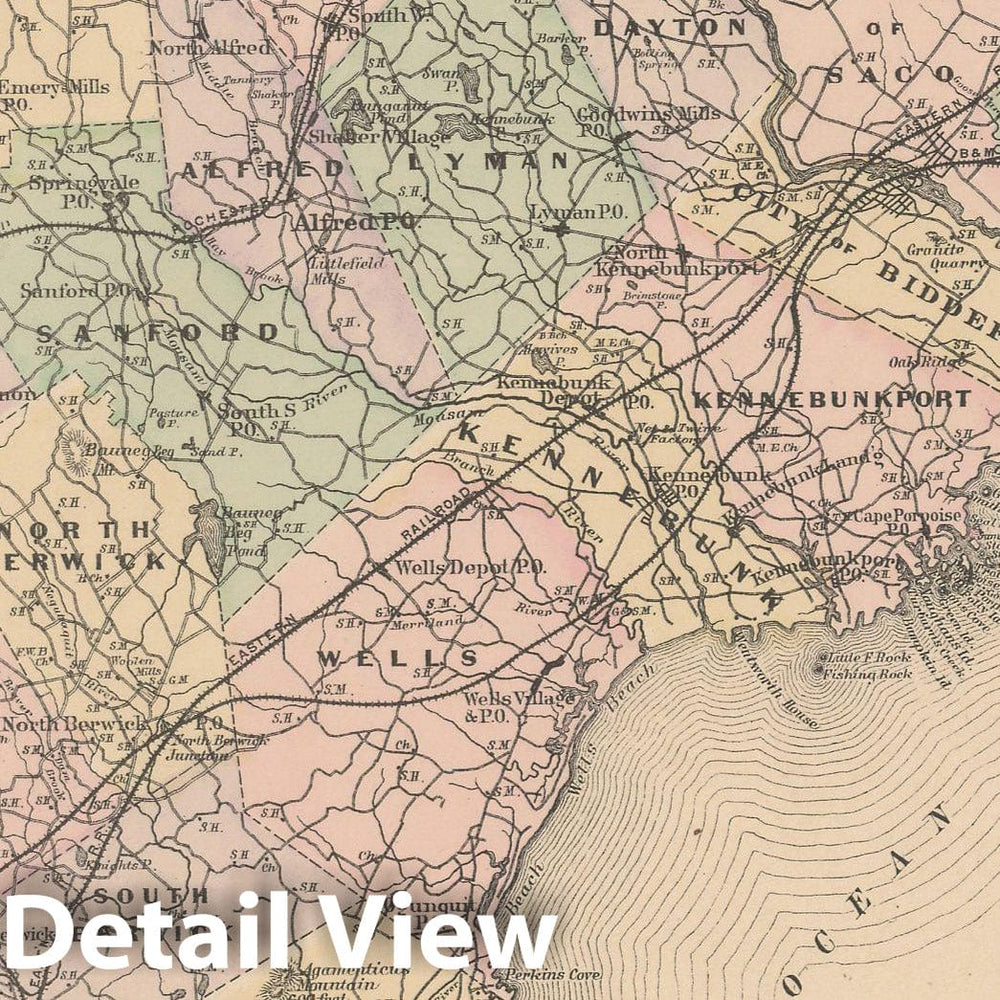 Historic Map : Atlas of Maine, York 1885 , Vintage Wall Art
