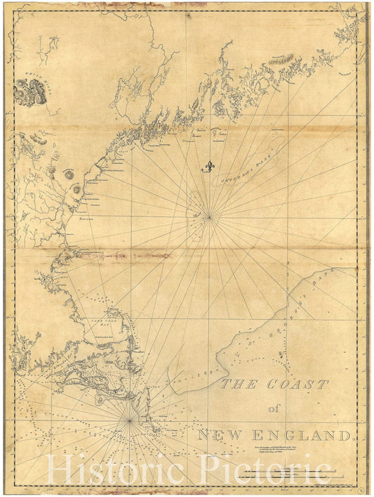 Historic Map : 18th Century Coastal Charts, Coast of New England 1776 Topographic Map , Vintage Wall Art