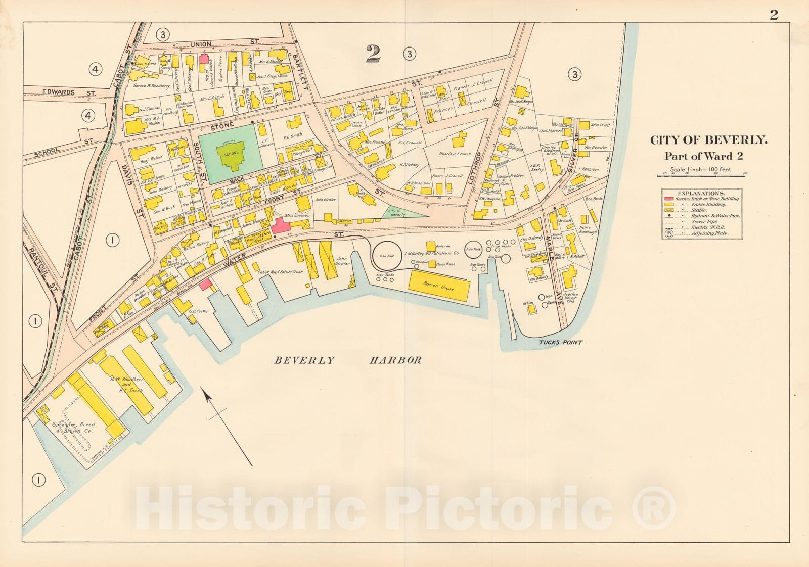 Historic Map : Beverly 1907 Plate 002 , Atlas City of Beverly , Vintage Wall Art
