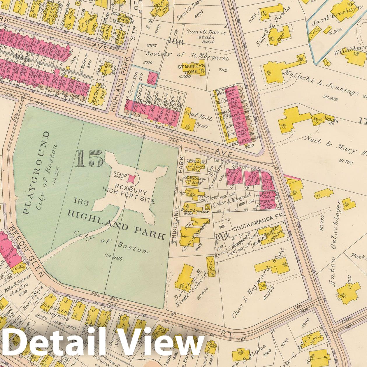 Historic Map : Atlas City of Boston, Roxbury, Roxbury 1915 Plate 024 , Vintage Wall Art