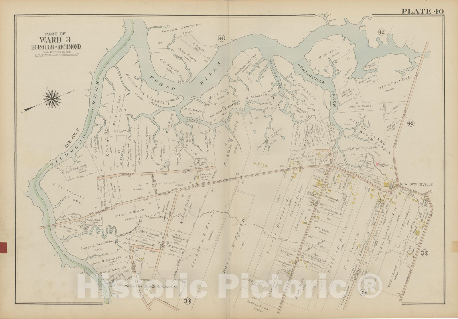 Historic Map : Atlas of Staten Island, Borough of Richmond, Vol 1, Staten Island 1917 Plate 040 , Vintage Wall Art