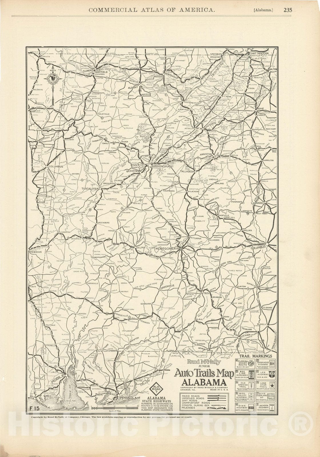 Historic Map : Alabama 1925 , Vintage Wall Art