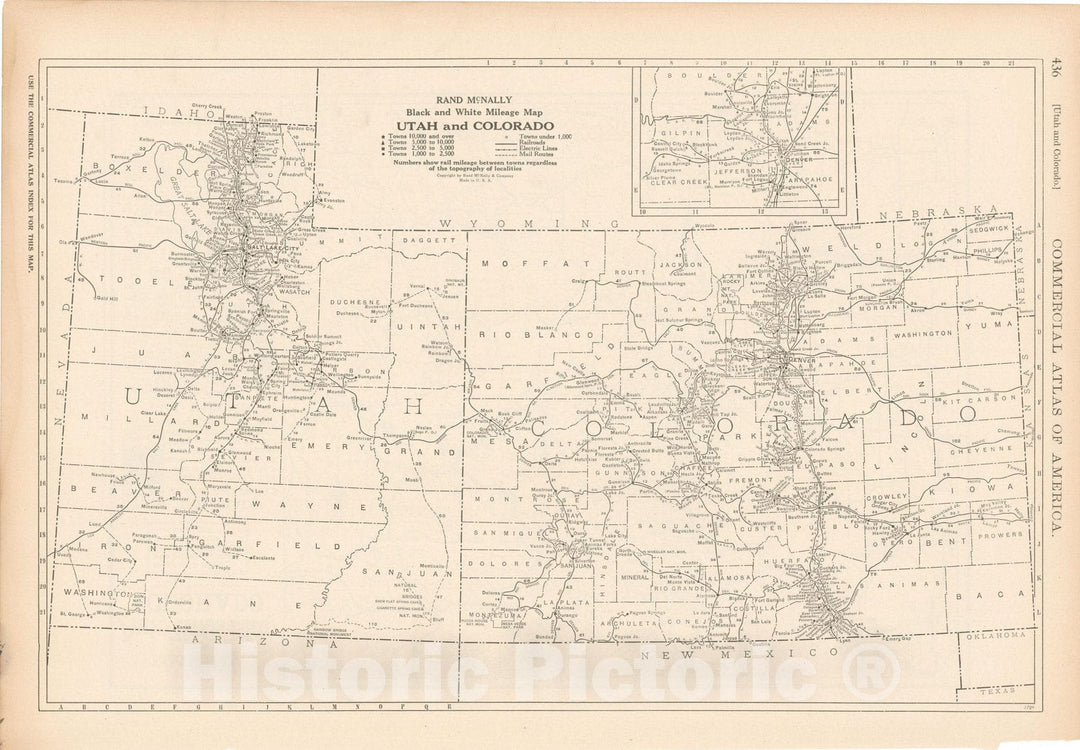 Historic Map : Colorado & Utah 1925 , Vintage Wall Art
