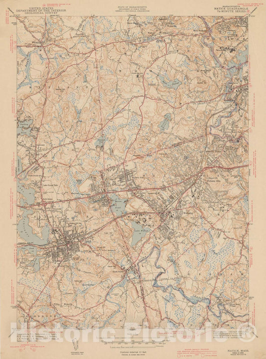 Historic Map : USGS 7.5 Minute Sheets and Quadrangles, Natick & Wellesley 1943 Topographic Map , Vintage Wall Art