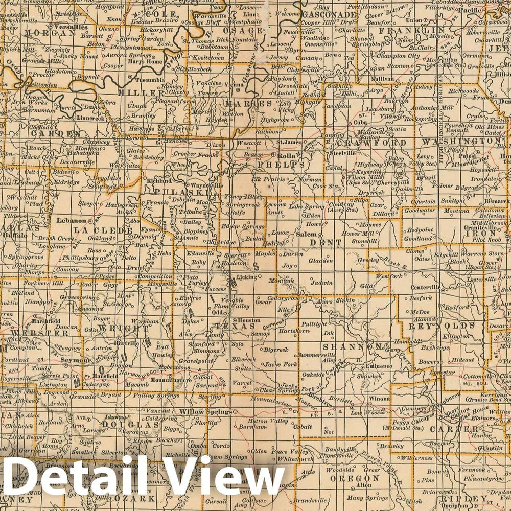 Historic Map : Missouri 1897 , The Century Atlas World , v2, Vintage Wall Art