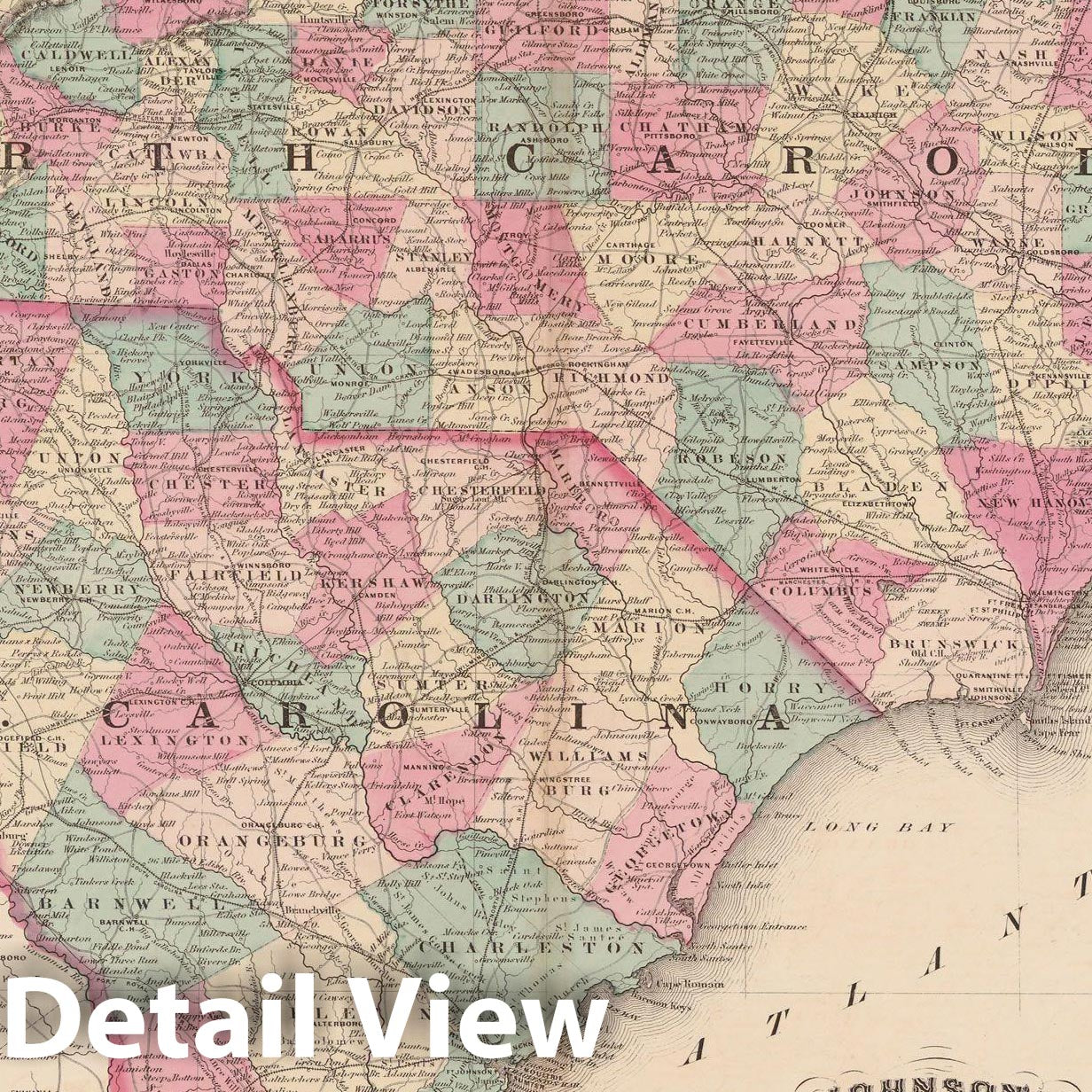 Historic Map : North Carolina & South Carolina 1873 , Family Atlas World , Vintage Wall Art