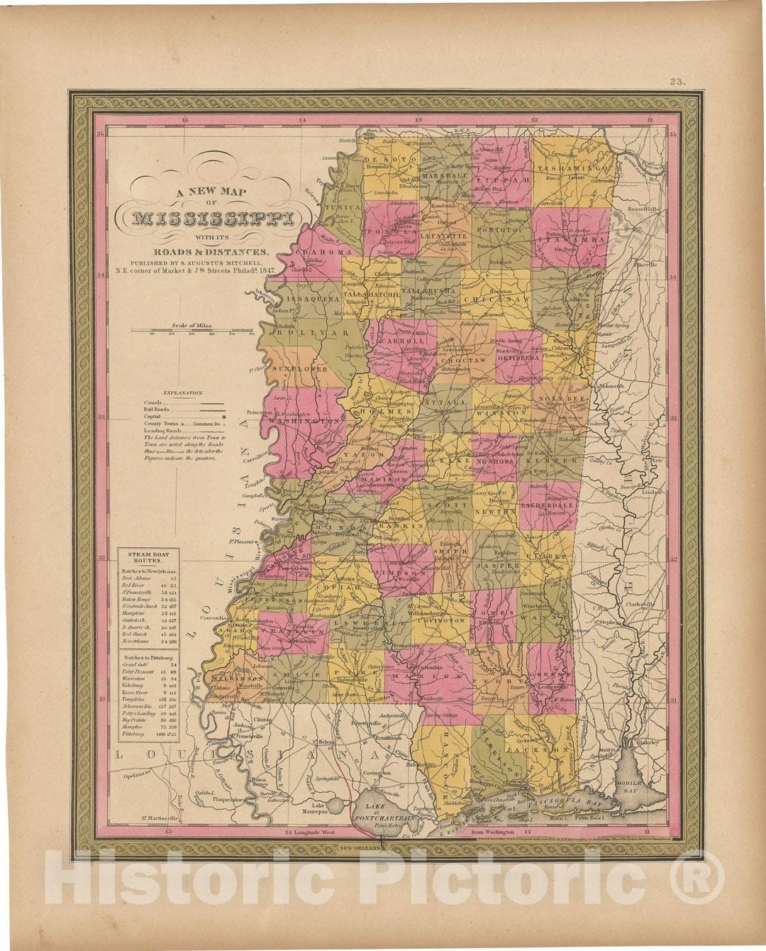 Historic Map : Mississippi 1847 , A New Universal Atlas of the World , Vintage Wall Art