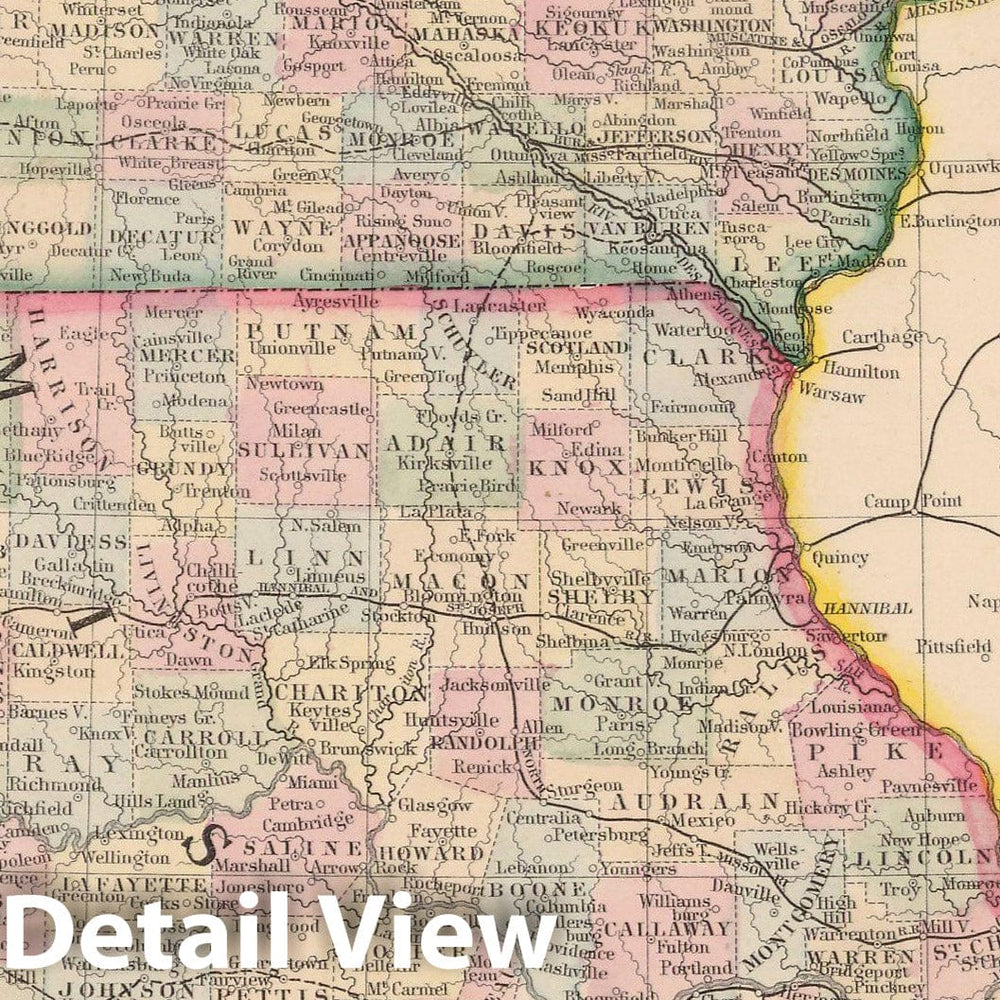 Historic Map : Iowa & Missouri 1864 , New General (World) Atlas , Vintage Wall Art